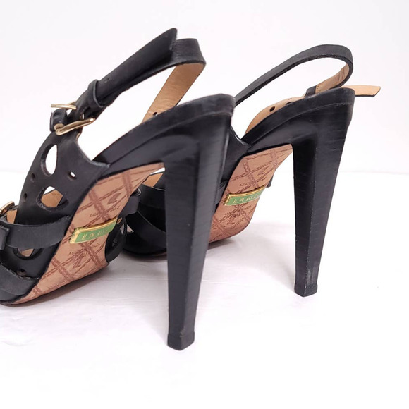 L.A.M.B. Taupe Frost High Heel Slingback Cutouts Buckles Open Toe Sandal 7.5M - Picture 5 of 8